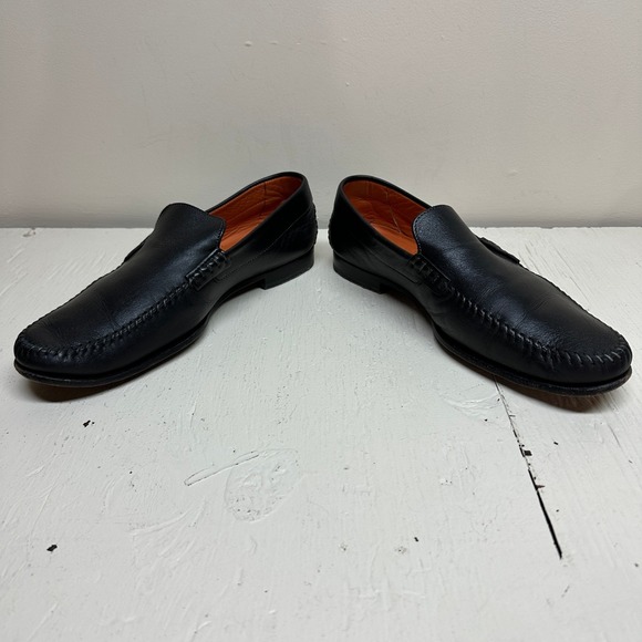 Santoni Mens Black Leather Moc Toe Loafer Dress Driving Shoes Italy Mens 10‎ main image 6